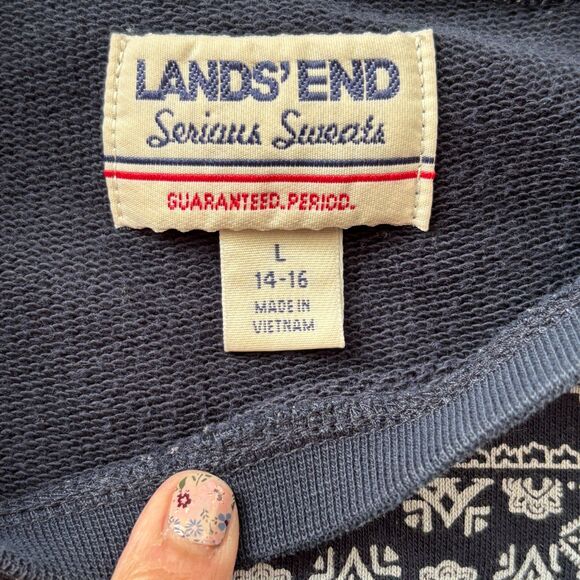 Lands End Serious Sweats Bandana Sweatshirt Navy French Terry Paisley Size L - Picture 10 of 12